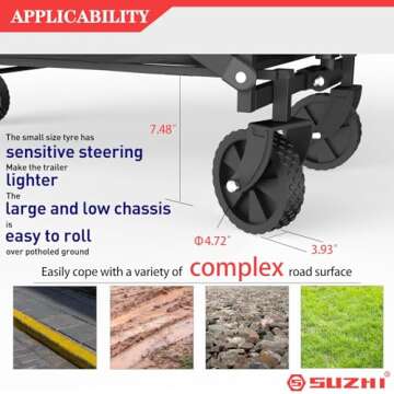 Small Collapsible Foldable Black Grocery & Apartment Rolling Pull Wagon Cart, Lightweight, Portable, for Pet, Dog,Travel,Garden,Camping,Shopping,Outdoor(10 Colors Optional)