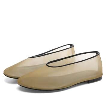 Molozoey Women's Crystals Fine Mesh Ballet Flats,Embroidered Round Toe Ballerina Shoes,Casual Slip On Crystal Mary Jane Flats,Comfortable Daily Dress Shoes NUDE2