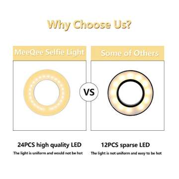 MeeQee Cell Phone Holder with Selfie Ring Light for Live Stream, Dimmable 3 Light Mode with Flexible Arms Phone Clip Holder Lazy Bracket Desk Lamp for Makeup, Youtube, Bedroom, Office, Kitchen - White