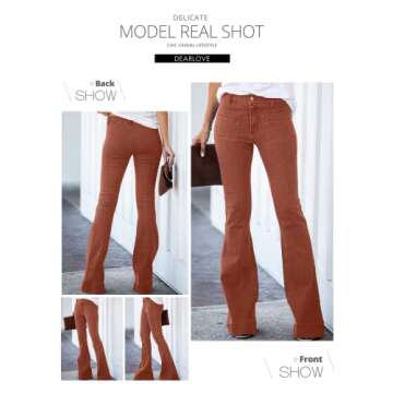 Sidefeel Women's Flare Jeans High Waisted Bell Bottoms Denim Pants Size 8 Brown