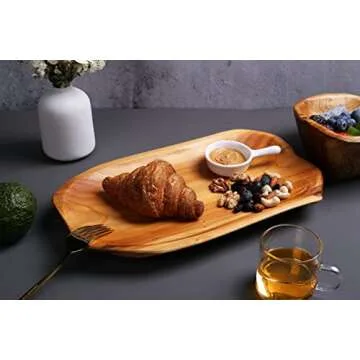 Jovivi Natural Fir Root Wood Dish, Handmade Wood Serving Platter Tray Plate,Wooden Plates for Sandwich Bread Fruit Salad Snack Dough Candy Serving Appetizer Display (11.4"x7.5")