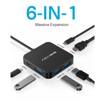 USB C Hub, Multiport Adapter with 4K HDMI, 100W Power Delivery, 3 USB A+1 USB-C 3.0 Data Port, USB C to HDMI Adapter for MacBook, Dell, Lenovo, Surface, iPad PRO, XPS