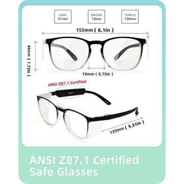 LianSan Oversize Anti-Fog Safety Glasses for Nurses, Z87.1 Certified Goggles for Women, Square UV Protection Light Pink