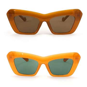 Karsaer Vision Retro Vintage Cateye Square Sunglasses Plastic Frame 90s sunglasses Stylish Classic 70s Eyewear ((2Pcs) Amber+Orange)