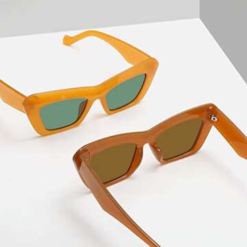 Karsaer Vision Retro Vintage Cateye Square Sunglasses Plastic Frame 90s sunglasses Stylish Classic 70s Eyewear ((2Pcs) Amber+Orange)