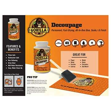 Gorilla Decoupage Glossy Glue and Sealer, Clear, (Pack of 1)