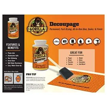 Gorilla Decoupage Glossy Glue and Sealer, Clear, (Pack of 1)