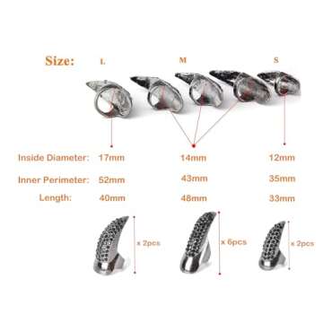 10 Pcs Halloween Costume Claws Fake Nails Ring Set, Bestga Gothic Punk 3 Sizes Crystal Full Finger Rings Paved Paw Bend Fingertip Fingernail Claw Girls Women Men Ring False Easy Long Nails (Black)
