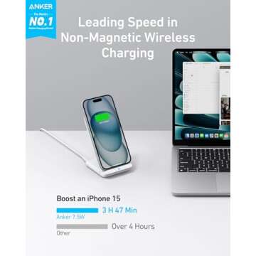 Anker 313 Wireless Charging Stand, Qi-Certified for iPhone 16/16 Pro/16 Pro Max/15/14/13, 10W Fast C...