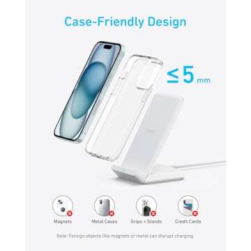 Anker 313 Wireless Charging Stand, Qi-Certified for iPhone 16/16 Pro/16 Pro Max/15/14/13, 10W Fast Charging for Galaxy S23/S22/S21 (No AC Adapter)