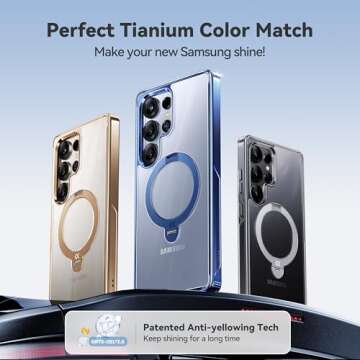 CASEKOO Titanium Blue 360° Spin Magnetic Stand for Samsung Galaxy S25 Ultra Case, 16FT Military Pro...