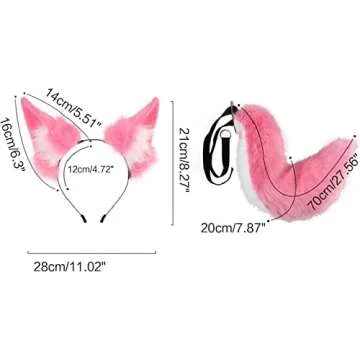 Wenzhtnsh Handmade Wolf Fox Cat Ears Headband Set and Faux Fur Tail for Halloween Cosplay Party Costume Accessories (Pink)