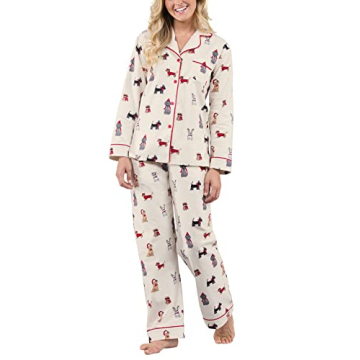 PajamaGram Christmas Pajamas for Women - Flannel PJs, Cream, MD