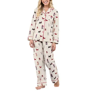 PajamaGram Christmas Pajamas for Women - Flannel PJs, Cream, MD