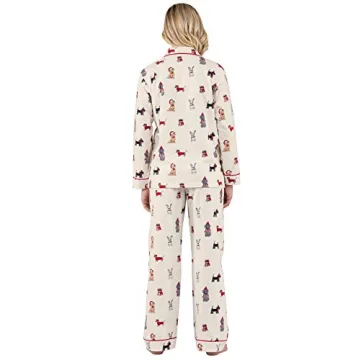 PajamaGram Women's Flannel Christmas Pajamas in Cream