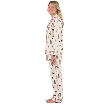PajamaGram Women's Flannel Christmas Pajamas in Cream