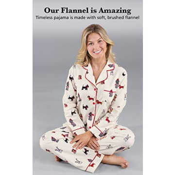 PajamaGram Women's Flannel Christmas Pajamas in Cream