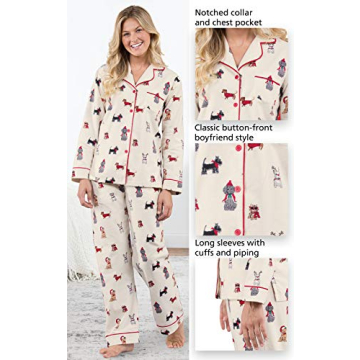 PajamaGram Women's Flannel Christmas Pajamas in Cream