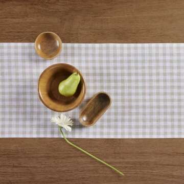 Solino Home Linen Plaid Table Runner - 100% Pure European Flax Gingham Style