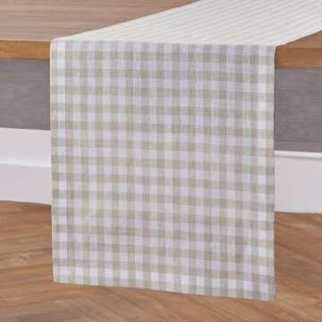 Elegant Solino Home Linen Plaid Table Runner 60 Inch