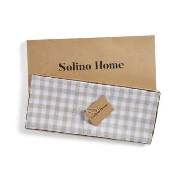 Elegant Solino Home Linen Plaid Table Runner 60 Inch