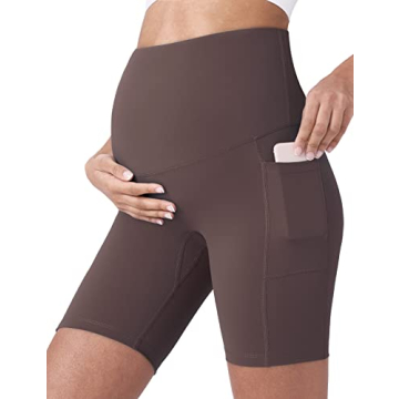 POSHDIVAH Women's Maternity Yoga Shorts Over The Belly Bump Workout Active Running Short Pants Dark ...