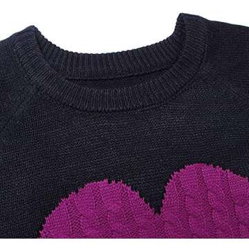 Womens Casual Cable Knitted Crewneck Heart Love Oversized Pullover Sweater Large Black Red Heart