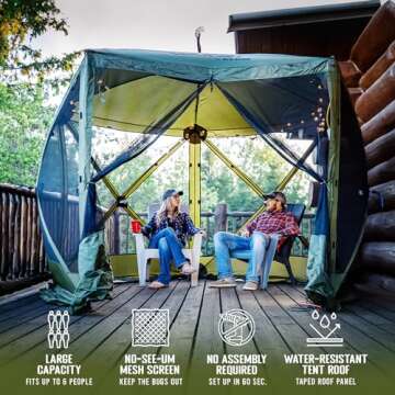 CLAM Pop Up Screen Tent, Outdoor Camping Gazebo Canopy, Venture, 9' x 9', Green