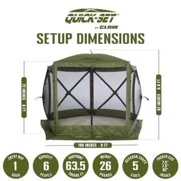 CLAM Pop Up Screen Tent, Outdoor Camping Gazebo Canopy, Venture, 9' x 9', Green