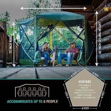 CLAM Pop Up Screen Tent, Outdoor Camping Gazebo Canopy, Venture, 9' x 9', Green
