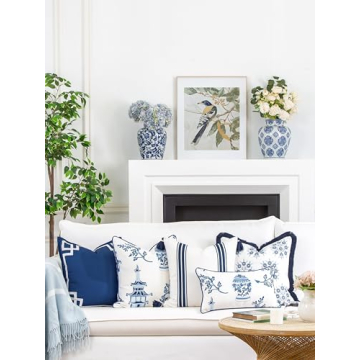 Coastal Lumbar Pillow Cover 12"x20" for Indoor Outdoor Use