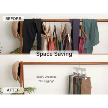 StorageWorks Wood Hanger for Pants, Wooden Pants Hangers with 10 Nonslip Clips, Set of 2 Legging Organizer for Closet, Space Saving Hangers Hold 20 Skirts, Hats, Shorts, White