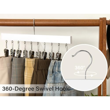 StorageWorks Wood Hanger for Pants, Wooden Pants Hangers with 10 Nonslip Clips, Set of 2 Legging Organizer for Closet, Space Saving Hangers Hold 20 Skirts, Hats, Shorts, White
