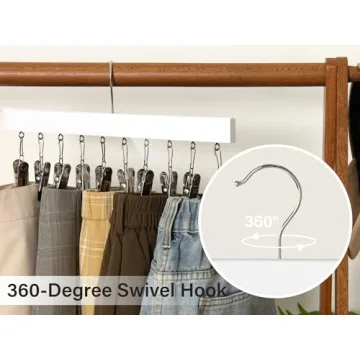 StorageWorks Wood Hanger for Pants, Wooden Pants Hangers with 10 Nonslip Clips, Set of 2 Legging Organizer for Closet, Space Saving Hangers Hold 20 Skirts, Hats, Shorts, White