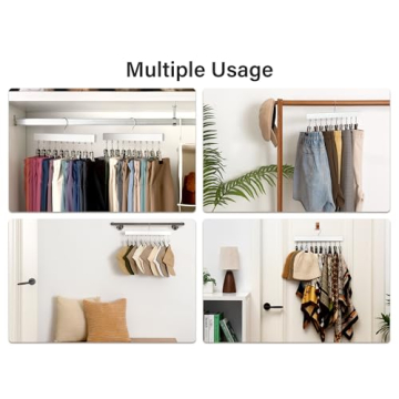 StorageWorks Wood Hanger for Pants, Wooden Pants Hangers with 10 Nonslip Clips, Set of 2 Legging Organizer for Closet, Space Saving Hangers Hold 20 Skirts, Hats, Shorts, White