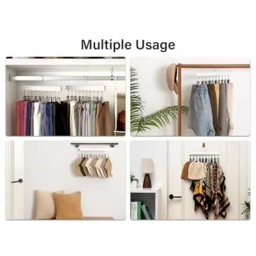 StorageWorks Wood Hanger for Pants, Wooden Pants Hangers with 10 Nonslip Clips, Set of 2 Legging Organizer for Closet, Space Saving Hangers Hold 20 Skirts, Hats, Shorts, White