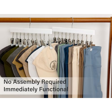 StorageWorks Wood Hanger for Pants, Wooden Pants Hangers with 10 Nonslip Clips, Set of 2 Legging Organizer for Closet, Space Saving Hangers Hold 20 Skirts, Hats, Shorts, White