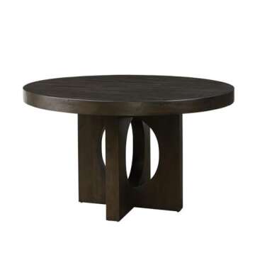 Acme Haddie Round Wooden Dining Table in Distressed Walnut
