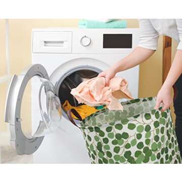 Sanjiaofen Woodland Hamper,Nursery Hamper Canvas Jungle Laundry Basket Green Storage Baskets for Kids Room Decor,Office,Toy Organizer,Home Decor(Leaves)