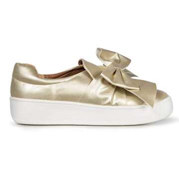 J. Adams Wally Platform Sneakers for Women - Light Gold Metallic Slip On - 9