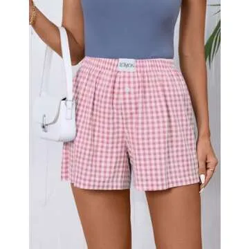 LOMON Womens Boxer Shorts Casual Summer Cotton Pajama Lounge Sleep Pj Gingham Plaid Shorts Y2K Beach...