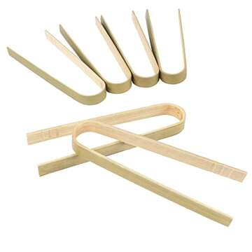 BambooMN 3.9" Mini Bamboo Disposable Tongs - Toast Tongs - 200 Pieces