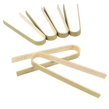 BambooMN Mini Bamboo Disposable Toast Tongs - Set of 200