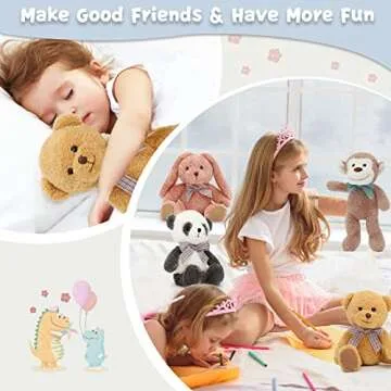 DOLDOA 5 Packs 13" Soft Stuffed Animals Plush Cute Easter Bunny/Teddy Bear/Monkey/Panda/Rabbit Toy for Kids Boys Girls, as a Gift for Birthday/Christmas/Valentine's Day (5 Colors)