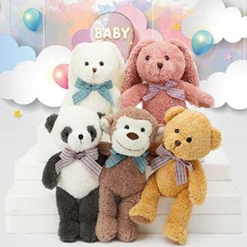 DOLDOA 5 Packs 13" Soft Stuffed Animals Plush Cute Easter Bunny/Teddy Bear/Monkey/Panda/Rabbit Toy for Kids Boys Girls, as a Gift for Birthday/Christmas/Valentine's Day (5 Colors)