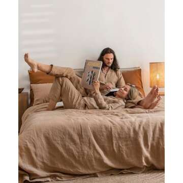 Magic Linen - Latte Linen Duvet Cover Set, 100% Flax, Queen Size, Eco-Friendly Bedding