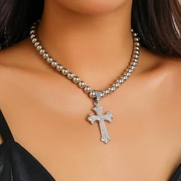 Vcagirest Punk Titanium Cross Necklace for Women