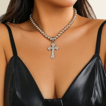 Vcagirest Punk Titanium Cross Necklace for Women
