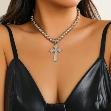 Vcagirest Punk Titanium Cross Necklace for Women