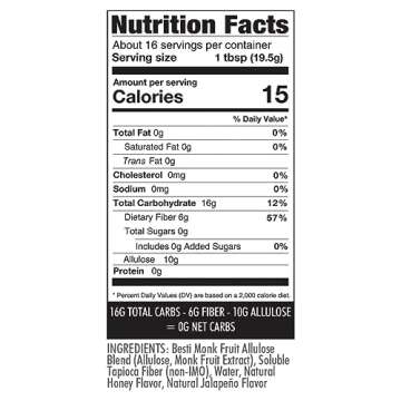 Wholesome Yum Jalapeno Zero Sugar Honey Substitute (Keto Honey) - Natural Sugar Free Honey Alternative With Monk Fruit & Allulose - 0 Net Carbs, Non-GMO, Gluten Free, No Aftertaste (11 oz)